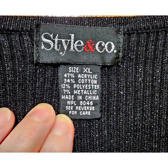 Style & Co Womens Black Metallic Ribbed Button-Up Cardigan Sweater XL Acrylic Bl - Picture 4 of 8